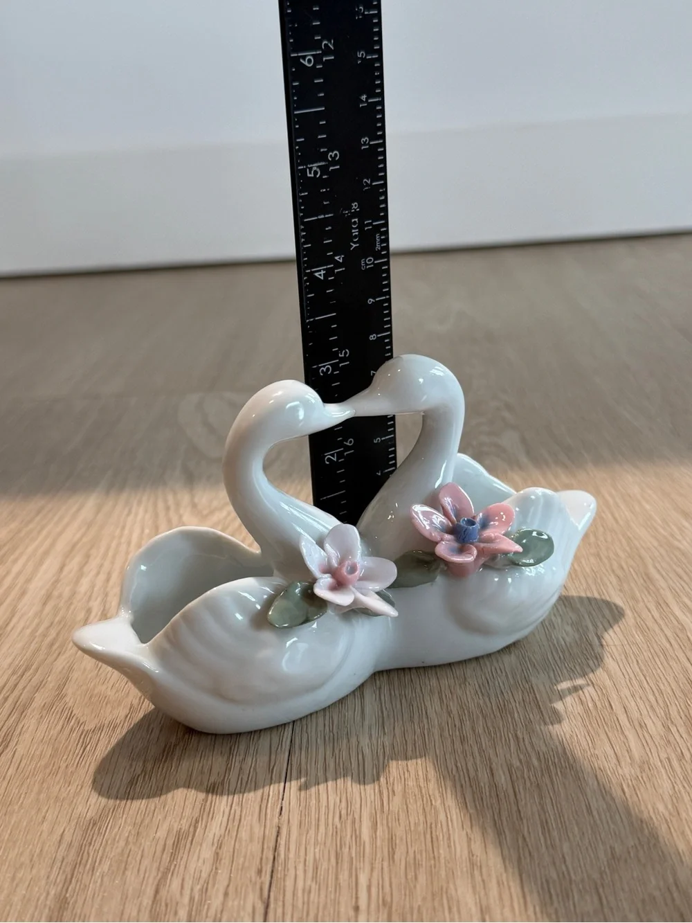 Vintage Porcelain Two Swans and Flowers Decorative Small Planter, Trinket Dish